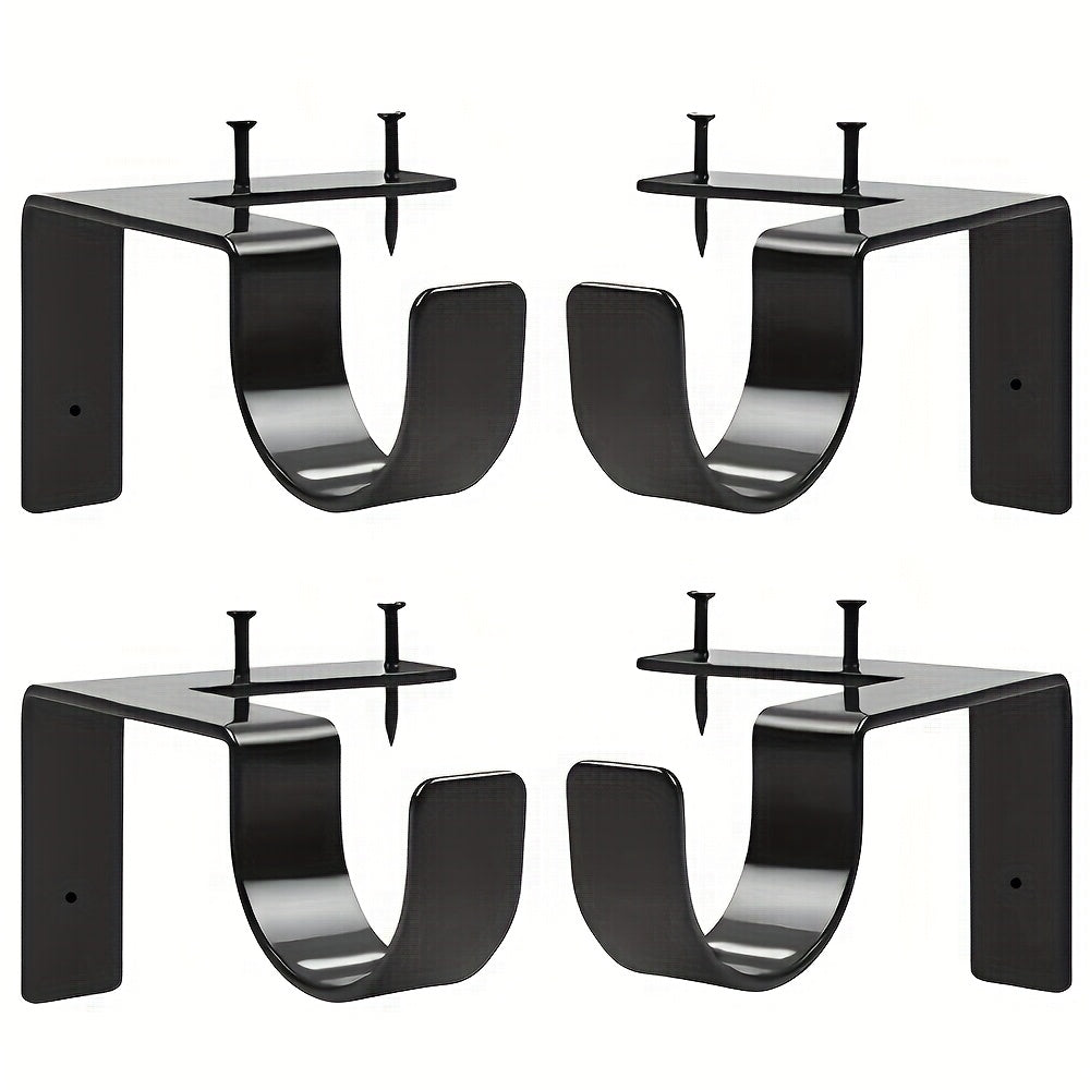 No-Drill Black Curtain Rod Brackets – Heavy Duty Screwless Steel Holders, Adjustable, Holds 20 lbs | Set of 4, 8, or 12 | Nuvia Haven