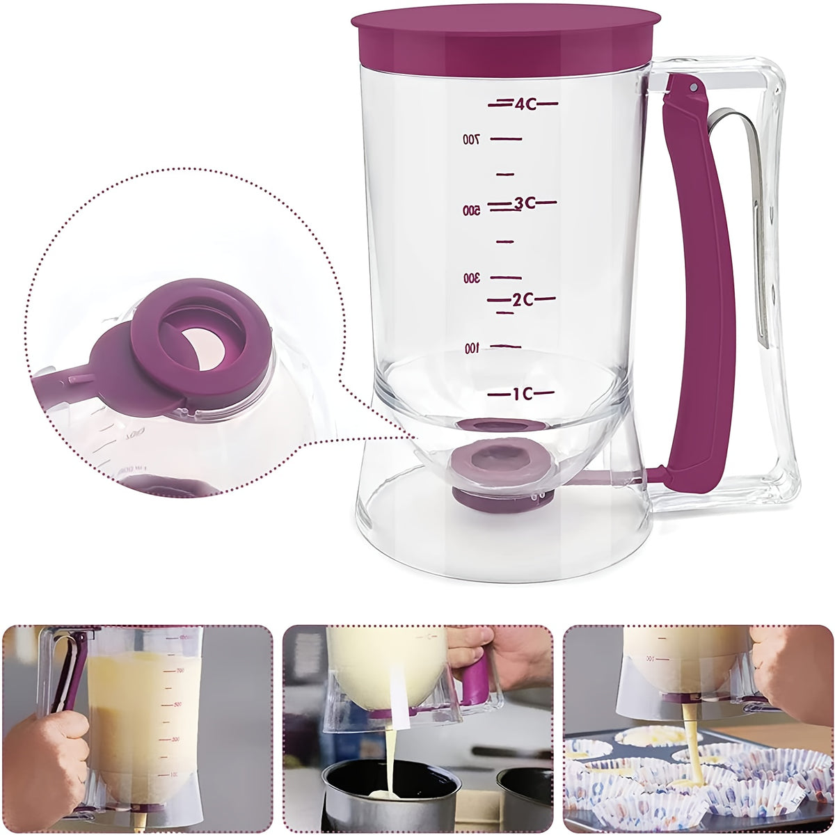 Pancake Batter Dispenser Set 2-Piece Handheld Batter Separator with Squeeze Handle & Cleaning Brush – Cupcake Waffle Baking Tool, Mess-Free Kitchen Gadget for Perfect Portions
