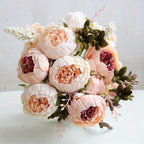 Artificial Peony Bouquet 13 Heads UV-Resistant Realistic Silk Flowers with Green Foliage Sturdy Stems Pink Red White Blue Purple Yellow Lavender Peach for Wedding Home Garden Office Indoor Floral Decor