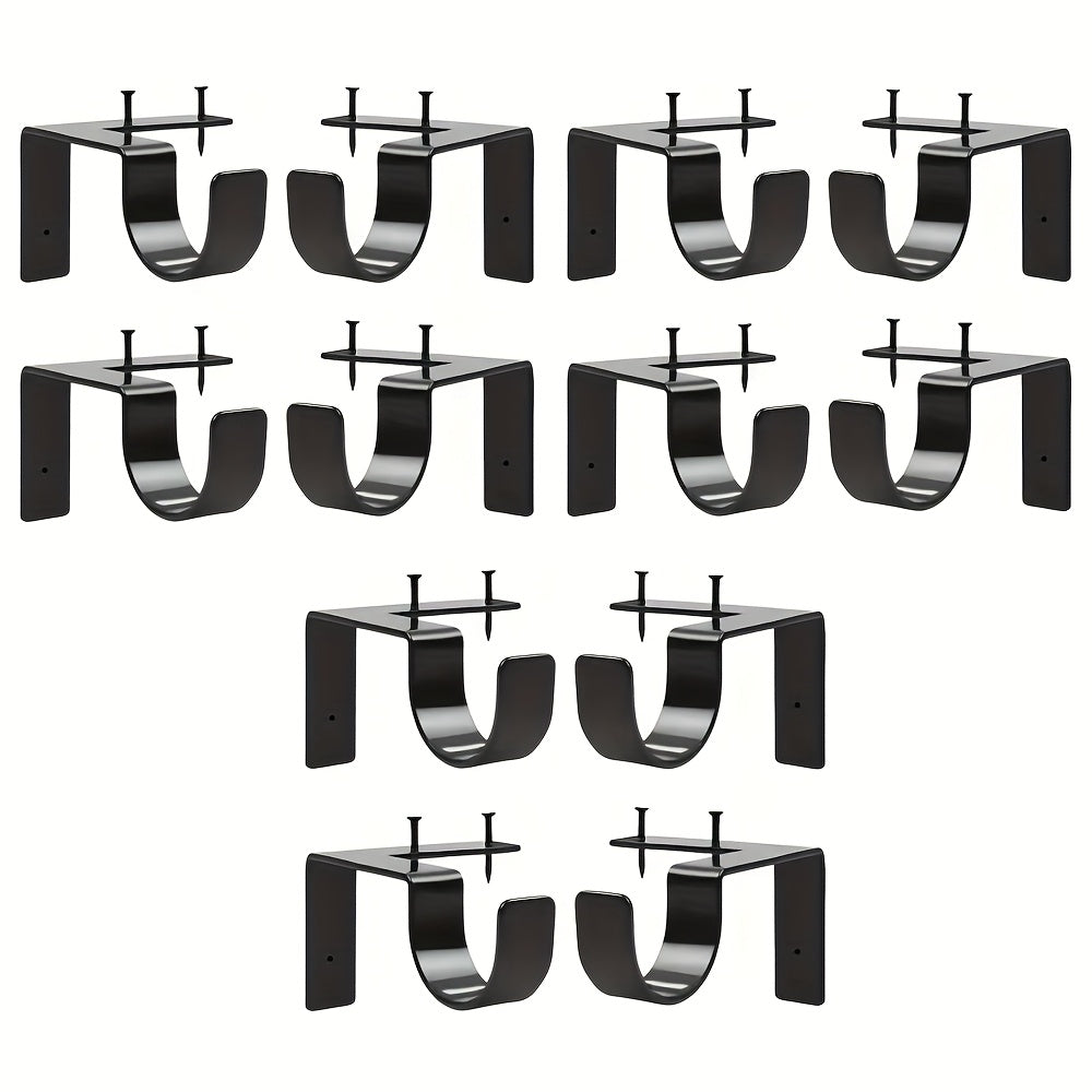 No-Drill Black Curtain Rod Brackets – Heavy Duty Screwless Steel Holders, Adjustable, Holds 20 lbs | Set of 4, 8, or 12 | Nuvia Haven