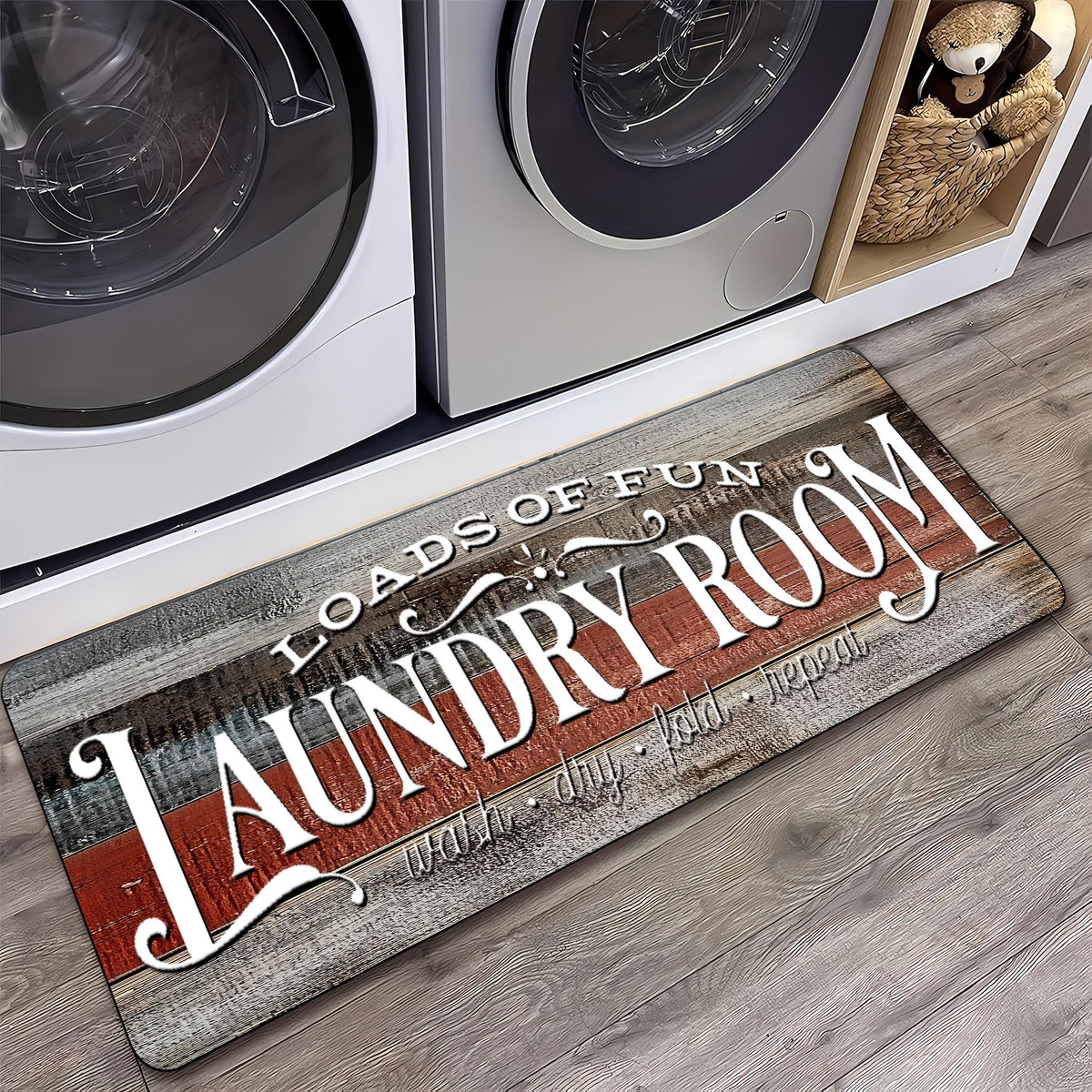 Laundry Room Mat Non-Slip Runner Rug Machine Washable Text Design – Anti-Skid Comfort Standing Mat for Laundry, Kitchen, Bathroom & Porch | Multiple Sizes