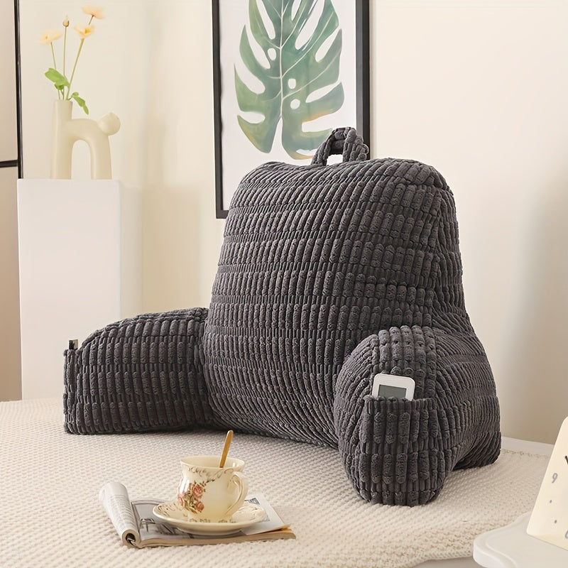 Shredded Memory Foam Reading Pillow with Arms & Pockets – Backrest Pillow for Bed & Couch Sitting Up, Removable Washable Cover, Multiple Colors & Sizes