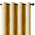 Blackout Curtains Glam Style 2 Panels - Grommet Top Room Darkening Drapes with Gold Foil Wave Pattern, Thickened Polyester Heat Insulation for Living Room & Bedroom