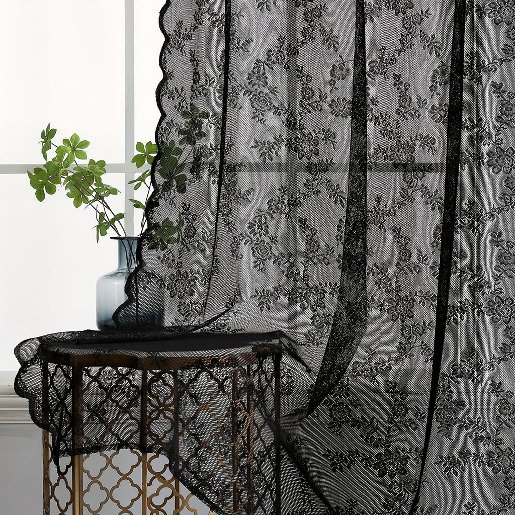 Boho Floral Lace Curtain Panels Set of 2 – Semi-Sheer Light Filtering, Rod Pocket, Pastoral Vintage Style for Bedroom Living Room Kitchen, 6 Sizes 4 Colors