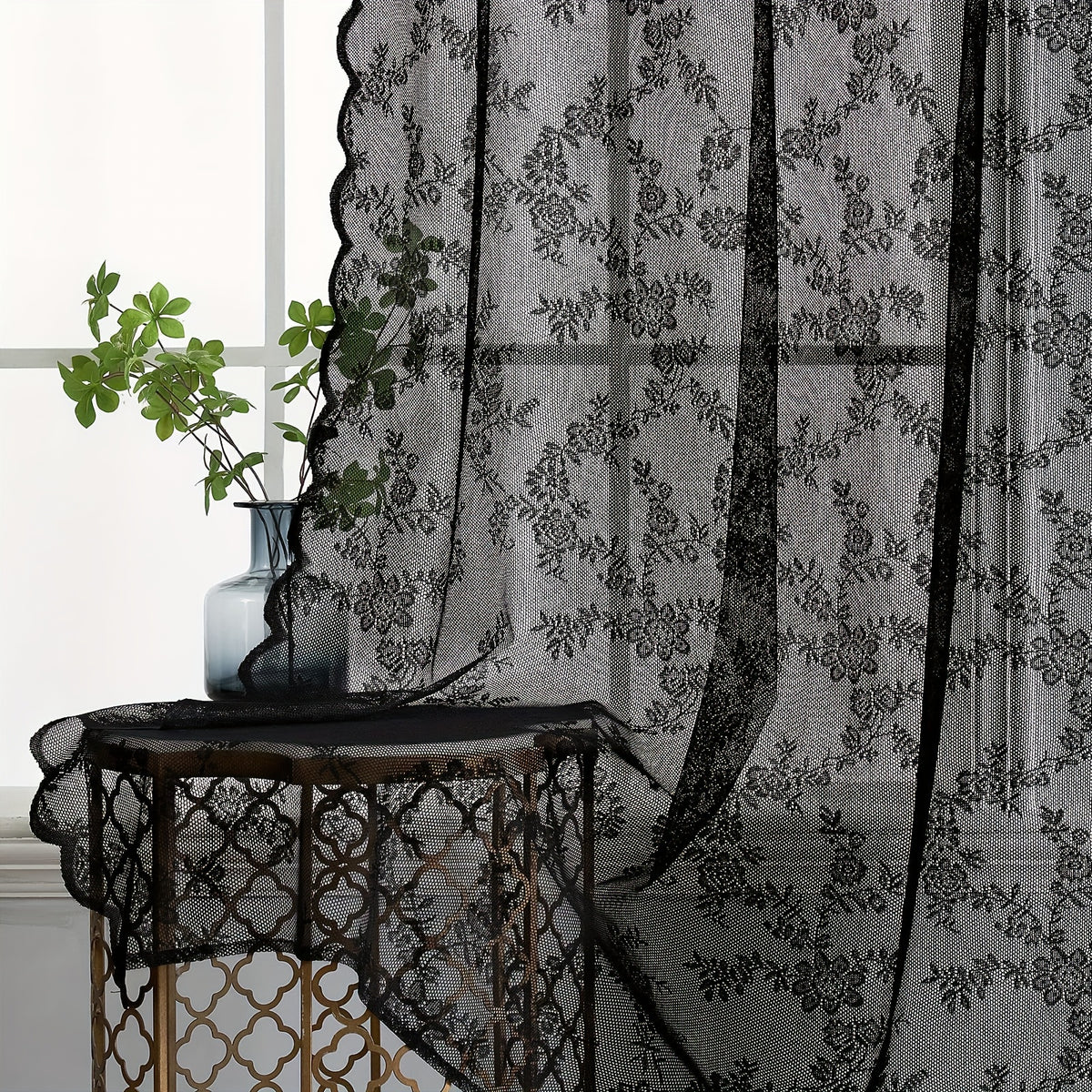 Boho Floral Lace Curtain Panels Set of 2 – Semi-Sheer Light Filtering, Rod Pocket, Pastoral Vintage Style for Bedroom Living Room Kitchen, 6 Sizes 4 Colors