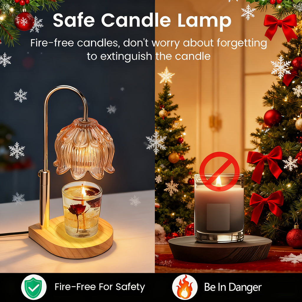 Candle Warmer Lamp Adjustable Height Dimmable Flameless – Vintage Iron Tabletop with Timer, 120V, Home Decor Gift