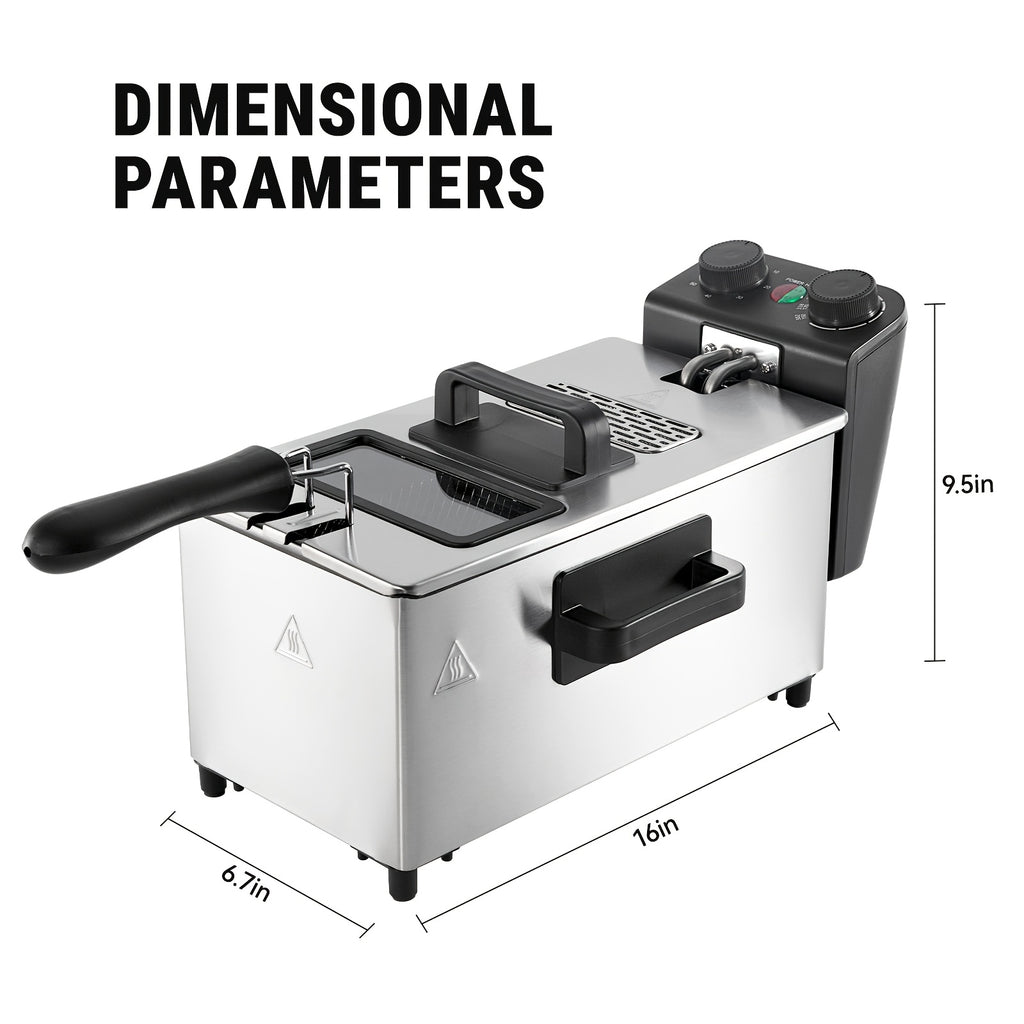1700W Large Electric Deep Fryer with Time & Temperature Control Stainless Steel View Window Lid Frying Basket 101oz & 1.32 Gallon