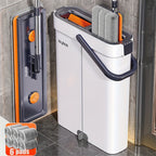 Dual-Bucket Flat Mop and Bucket System with 2025 Floating Scraper – Wash & Dry Separation, Widened Mop Head, Stainless Steel Rod & 4/6 Washable Microfiber Pads for Hardwood, Tile & Wall