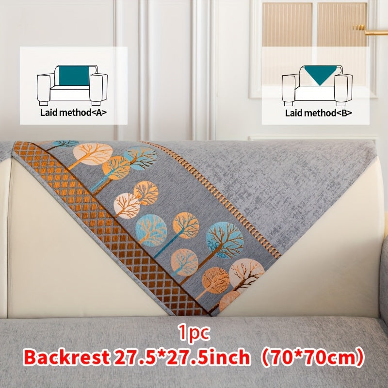 Bohemian Embroidered Sofa Cushion Cover Geometric Tree Leaf Design Pet Friendly Elegant Blue Gold for Living Room Bedroom Office All Sofa Sizes