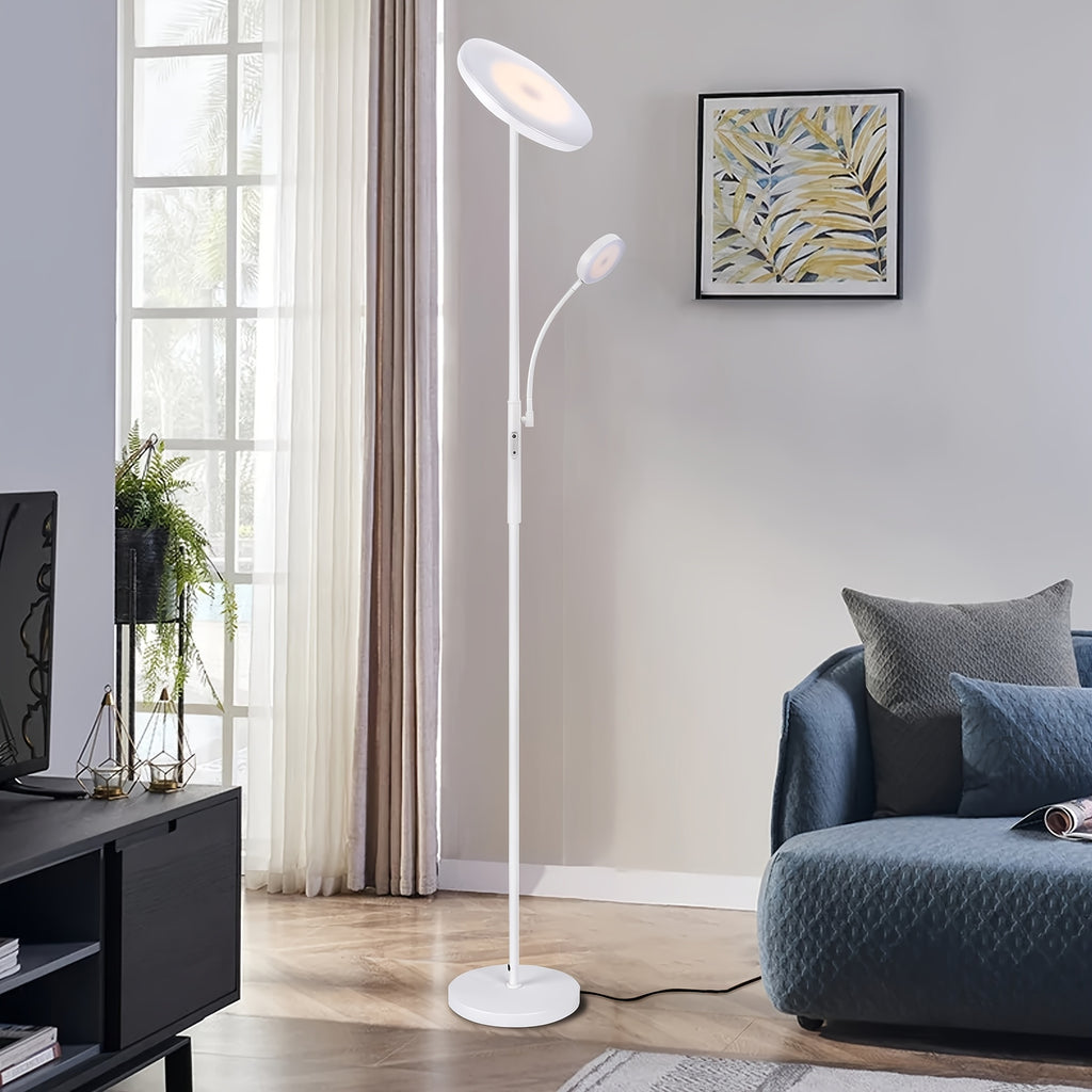 LED Torchiere Floor Lamp 27W+7W Dual Light with Reading Arm, 4 Color Temperatures, Dimmable, Remote & Touch Control – Home & Office Standing Lamp | Nuvia Haven