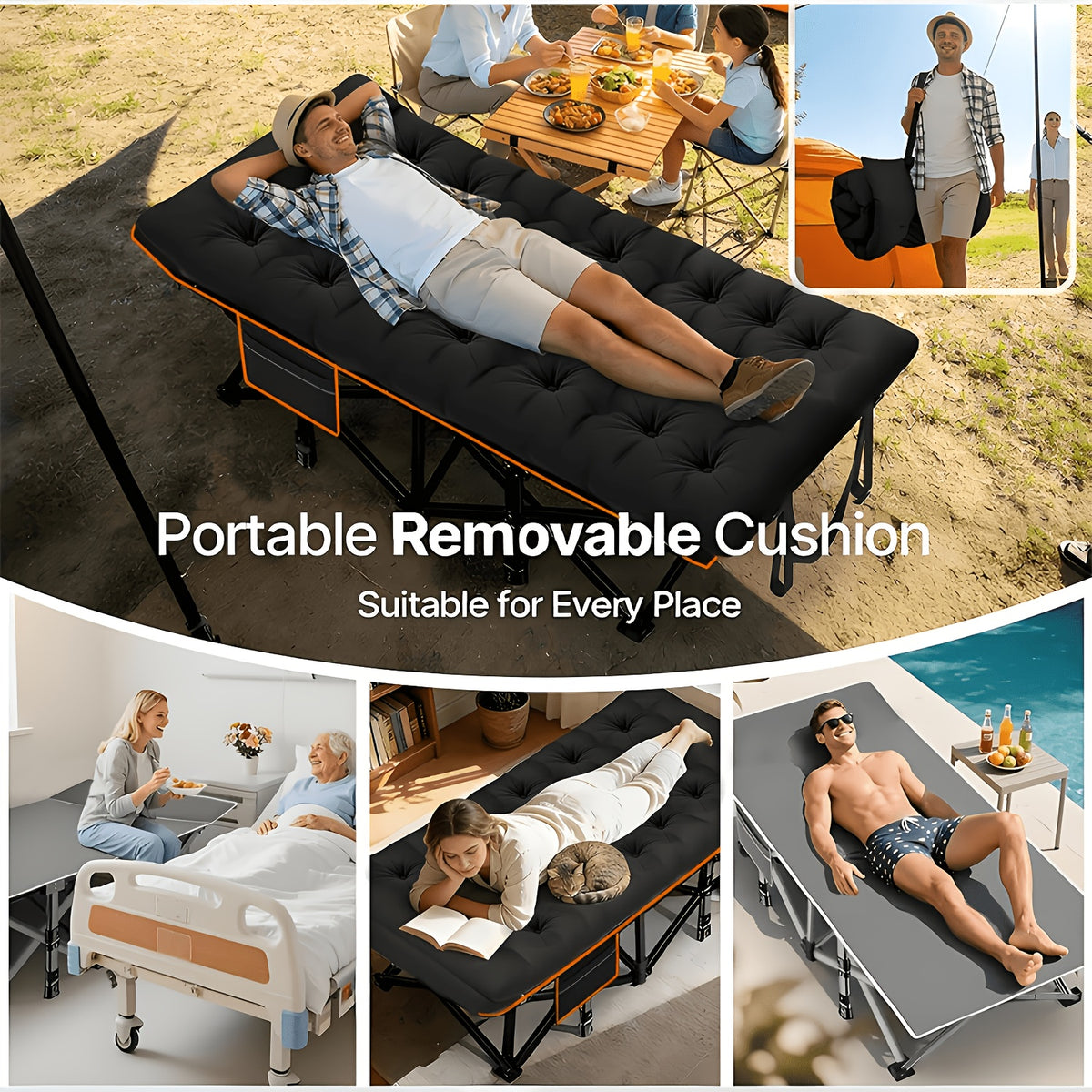 Portable Folding Camping Bed 28in Wide Heavy Duty 510 710 lbs with Optional Mattress Cushion Pillow Carry Bag Cot for Office Nap Beach Yard RV Adult