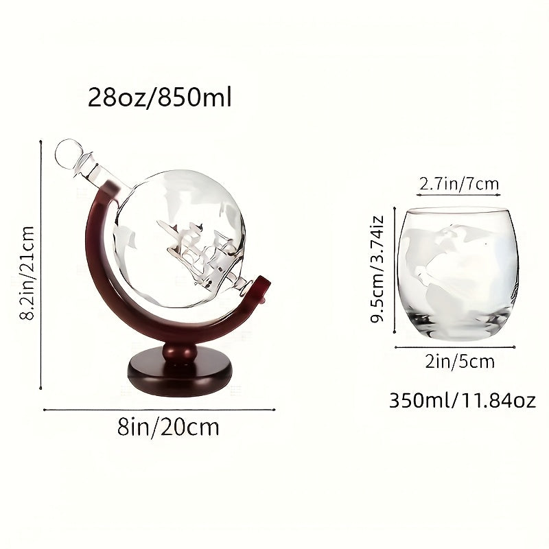 Whiskey Decanter Set with Glasses and Wooden Stand Globe Decanter Ball or Sailboat Design Gift for Whiskey Lovers Birthdays Weddings Anniversaries