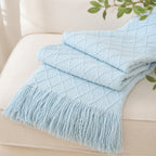 Chunky Tassel Throw Blanket Soft Cozy Textured Farmhouse Knit Blanket for Couch Sofa Bed Living Room Bedroom Travel Decor 10 Colors