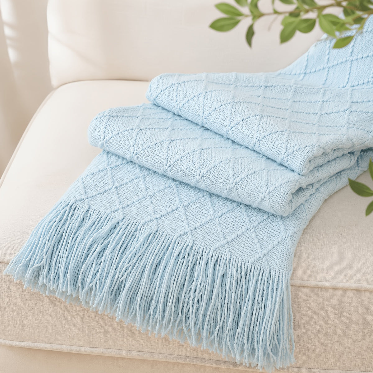Chunky Tassel Throw Blanket Soft Cozy Textured Farmhouse Knit Blanket for Couch Sofa Bed Living Room Bedroom Travel Decor 10 Colors