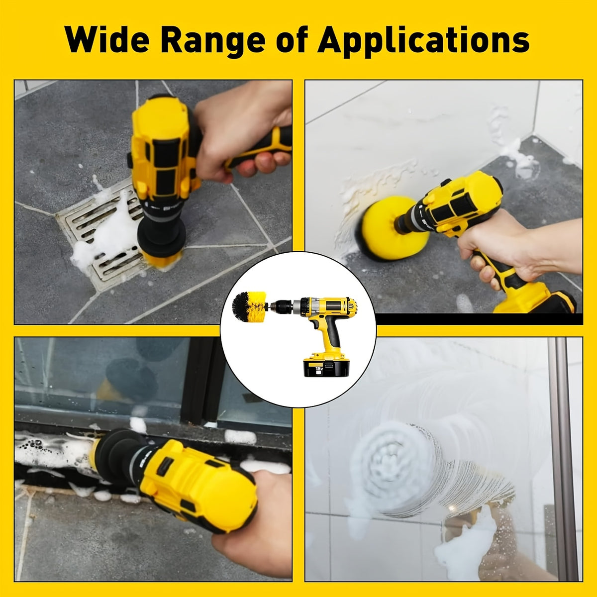Drill Bit Scrub Brush Set 7 Piece with Cleaning Pads for Bathroom Toilet Kitchen Patio Vehicle Multi-Surface Power Scrubber Attachment Kit
