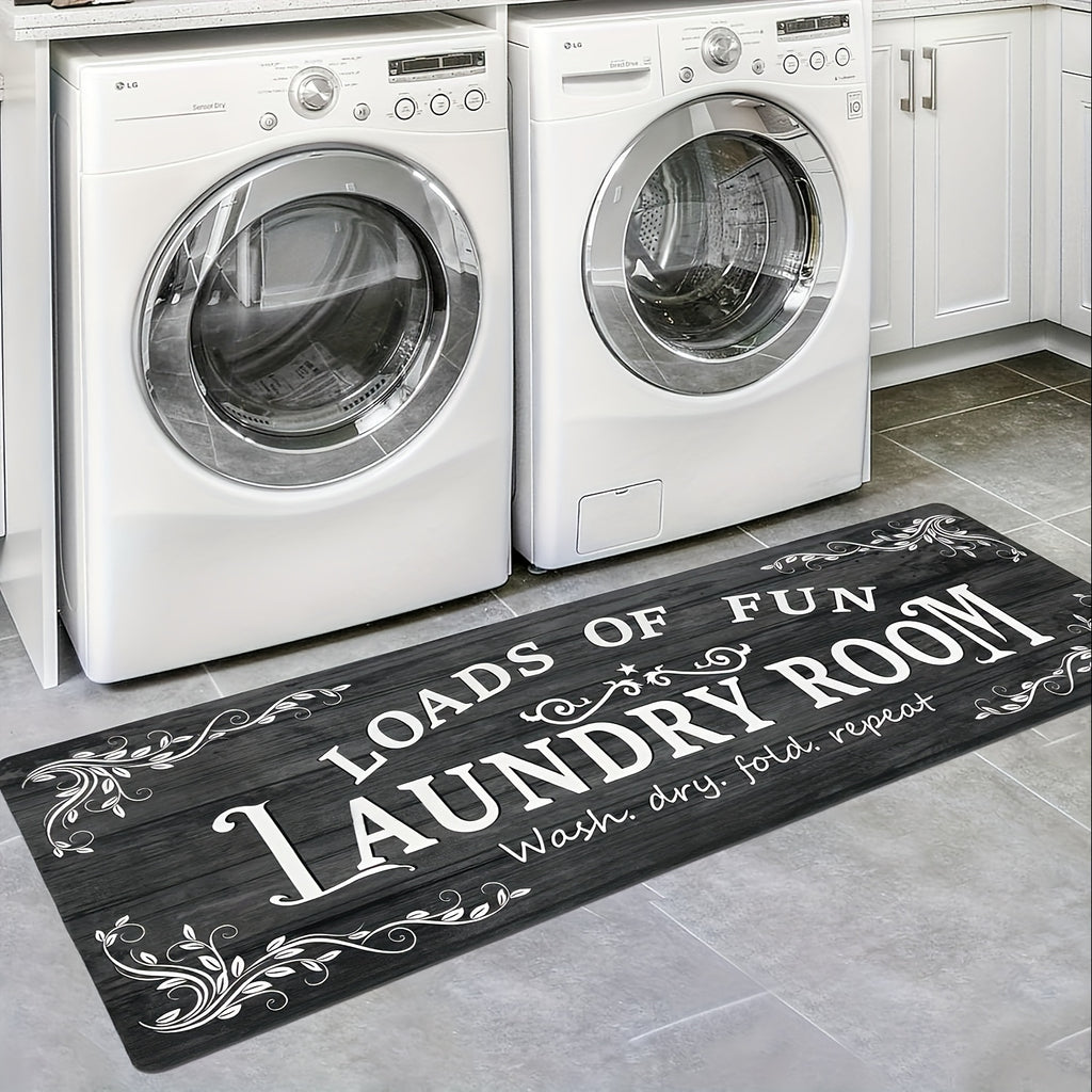 Non-Slip Laundry Room Rug Machine Washable - Rubber Backing Anti-Skid Standing Mat with Text Design for Laundry, Kitchen, Bathroom, Porch & Balcony – Comfort Floor Mat Home Decor