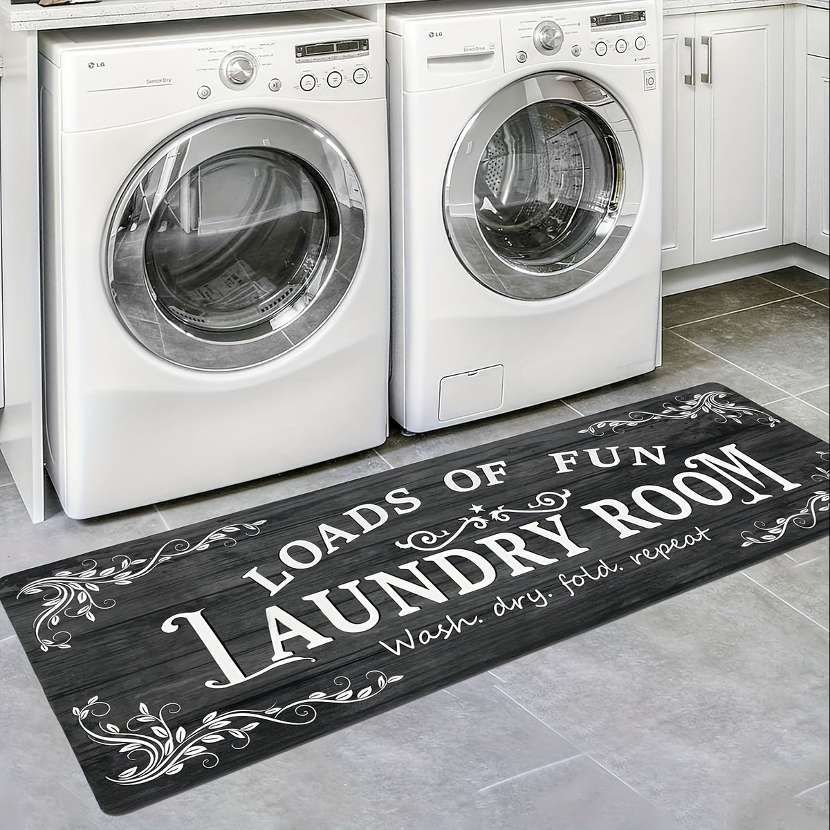 Non-Slip Laundry Room Rug Machine Washable - Rubber Backing Anti-Skid Standing Mat with Text Design for Laundry, Kitchen, Bathroom, Porch & Balcony – Comfort Floor Mat Home Decor