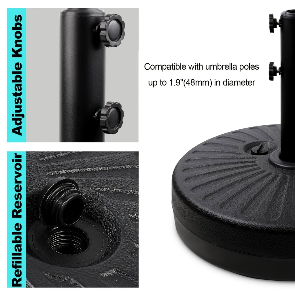 Heavy Duty Patio Umbrella Base Stand 20in Round 50LBS Water Sand Fillable Steel Holder for Outdoor Market Lawn Garden Black