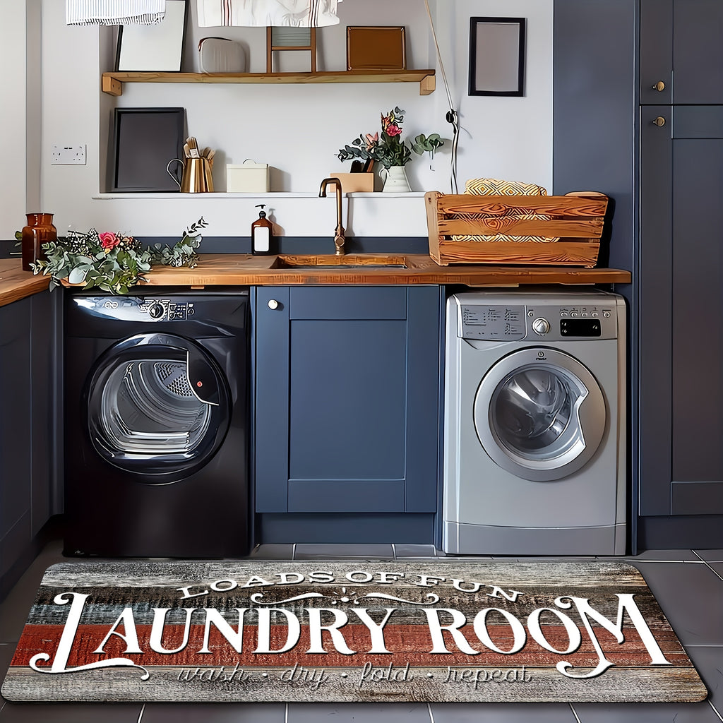 Laundry Room Runner Rug Non-Slip Washable Farmhouse Retro Floor Mat for Kitchen Bathroom Hallway Multiple Sizes and Colors Blue Brown Red Home Decor Accent Rug