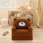 Animal Kids Foldable Sofa 2-in-1 Fold-Out Couch – Soft Polar Fleece High-Density Foam Lounger Chair for Playroom, Boys & Girls Room Decor, Cute Teddy Bear, Panda, Kitten & Milk Cow Styles