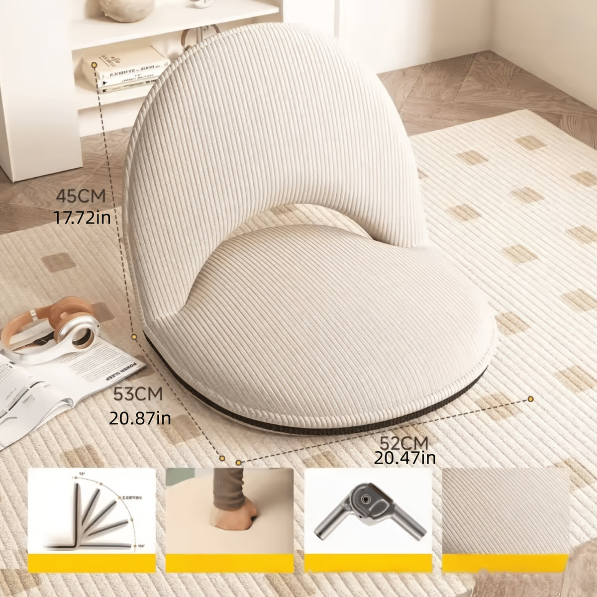 Foldable Floor Chair Lazy Sofa Recliner with 5-Level Adjustable Backrest for Living Room Bedroom Camping Concerts – Ergonomic Lounge Seat