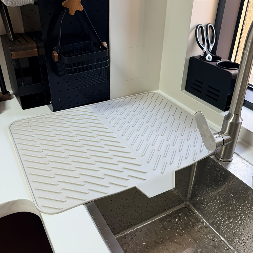 Silicone Dish Drying Mat with Built-In Drain Lip, Large Kitchen Counter Dish Drainer Mat, Easy-Clean 10mm Thick Drainage Pad, Non-Slip & Heat Resistant, Available in Multiple Sizes & Colors