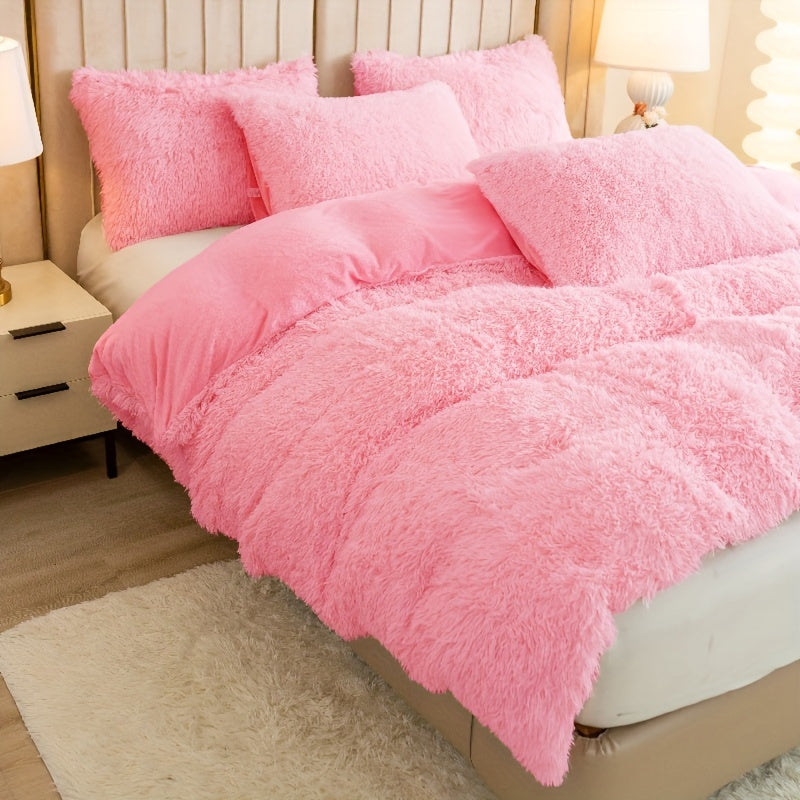 Plush Duvet Cover Set 3 Piece Ultra-Soft Warm Comforter Cover Twin Full Queen King 8 Colors for Bedroom Guest Room Dorm
