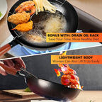 Cast Iron Wok Pan Set 14 Piece 12.6 Inch Flat Bottom with Lid & Accessories for All Stoves – Complete Asian Cookware Set for Stir Frying Camping & Family Cooking