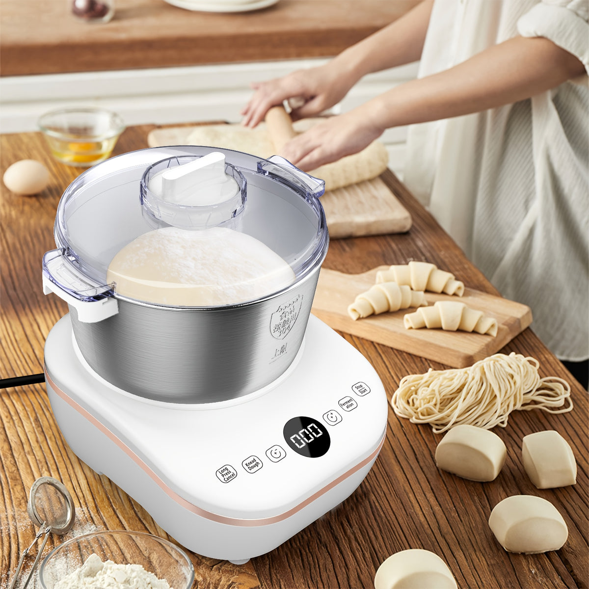 Electric Dough Maker 5.2Qt 250W 304 Stainless Steel Bowl with Ferment Function - Automatic Kneading Machine for Bread, Pizza, Pasta, Roti, Dumplings - Adjustable Time, 3 Modes, Home Kitchen