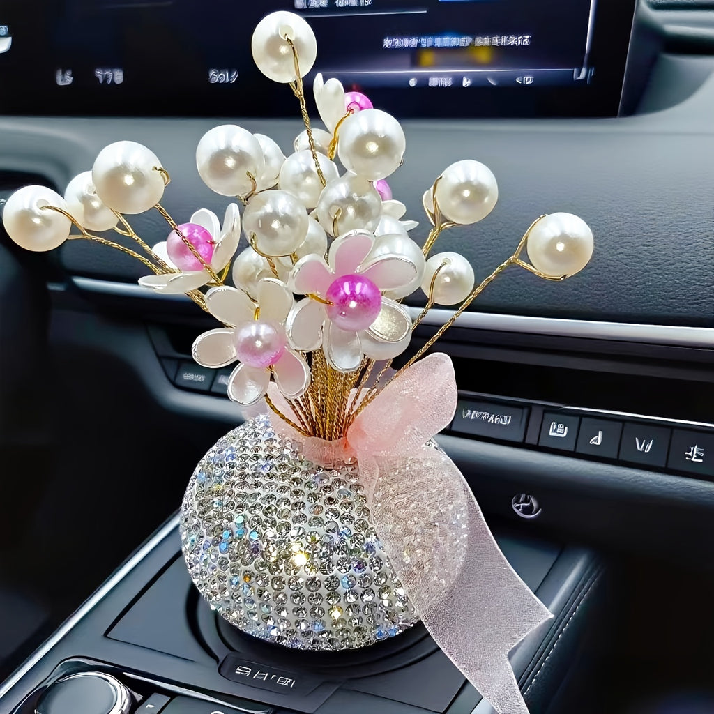 Crystal Simulation Flower Decoration Set of 2 - Handmade Faux Crystal Flowers for Car Center Console Home Decor and Desk - Elegant Gift for Mothers Day Birthday and Valentines Day Holiday Parties