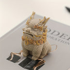 Pixiu Statue Wealth & Blessings Stone Figurine with Golden Floral Designs – Feng Shui Mythical Creature Decorative Sculpture for Living Room, Cabinet, Office & Home Display Gift