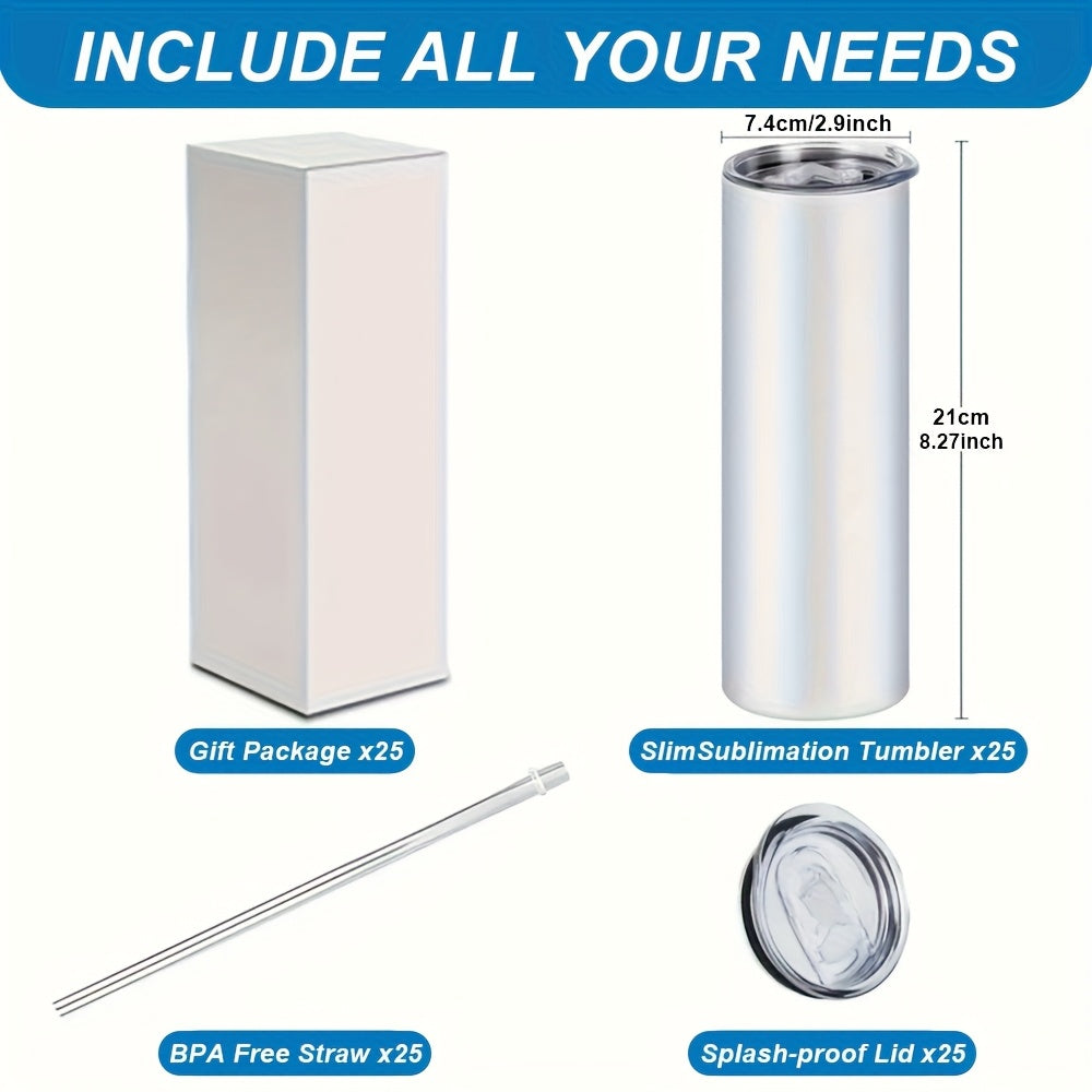 20oz Sublimation Tumbler Blanks with Lids & Straws – Stainless Steel Double Wall Insulated, White Gift Box, Bulk 8/10/25/50 Pack for Heat Press & DIY Gifts
