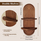 Boho Farmhouse Wood Floating Wall Shelves – 2-Layer Arc Design Wall-Mounted Storage Rack for Books, Plants & Decor in Bedroom, Bathroom, Kitchen & Living Room