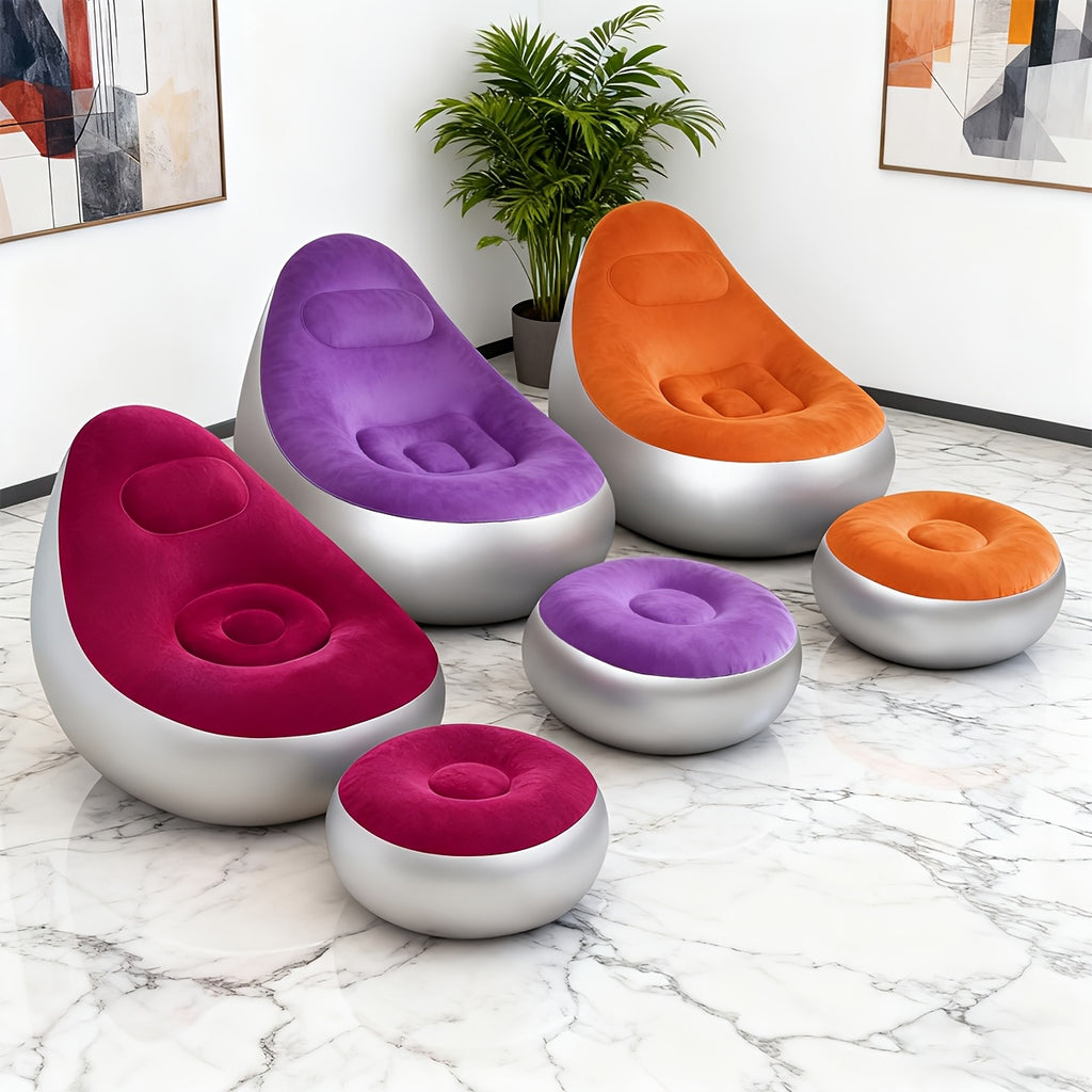 Inflatable Lounge Chair Recliner with Footrest & Foot Pump – Portable Air Sofa Couch for Living Room, Camping, Travel & Balcony, Space-Saving Indoor Outdoor Lounger (6 Colors)
