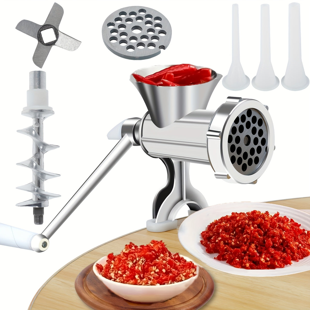 Manual Meat Grinder with Sausage Maker - Stainless Steel Crank Table Clamp Grinder, 3 Sausage Tubes, for Beef Pork Chicken Vegetables, Kitchen Chopping & Grinding Tool | Nuvia Haven