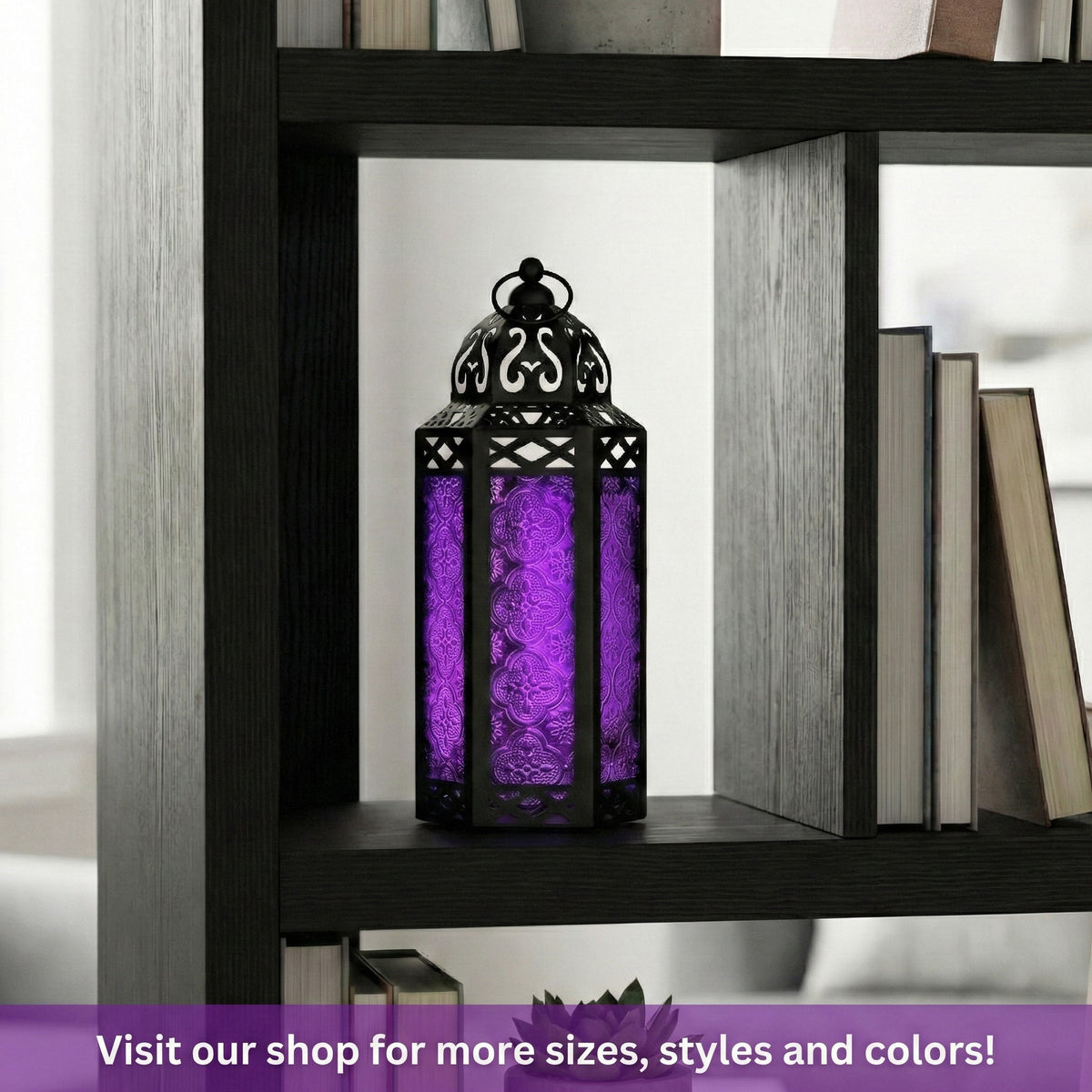 Moroccan Candle Lantern Holder Medium 10.5 Inch – Handcrafted Glass Iron Metal Lantern with Embossed Floral Panels, 17 Colors, Indoor Outdoor Use for Ramadan, Wedding, Patio, Diwali & Home Decor