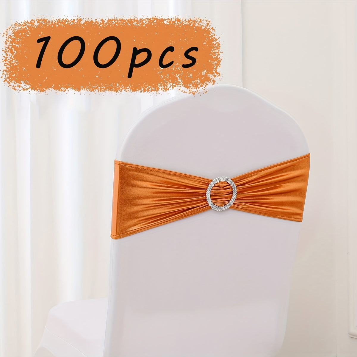 Spandex Chair Sash Bows 100-Pack Metallic Gold Silver Rose Gold Wedding Chair Belts Decorative Bow Ties for Banquet Event Party Chairs – Elastic Chair Bands for Wedding Reception Decoration