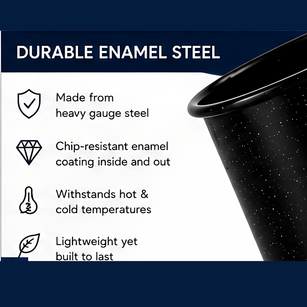 Enamel Steel Coffee Mug 25oz – Dark Blue Speckle Tall Mug, Dishwasher & Microwave Safe, Hot & Cold Beverages for Office & Home