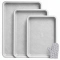 Baking Sheet Pan Set of 3 Heavy Duty Cookie Sheets - Diamond Texture Commercial Grade Steel 13/15/18 Inch, 0.8mm Thick Oven Pans for Baking Cookies, Roasting, Sheet Cake, with Oven Gloves Option