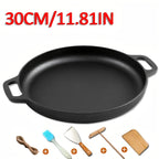Cast Iron Pizza Pan 6-Piece Set – 11-Inch Pre-Seasoned Griddle for Oven, Stovetop, Grill & Campfire | Multi-Purpose Round Cast Iron Baking Pan for Pizza, Bread & More