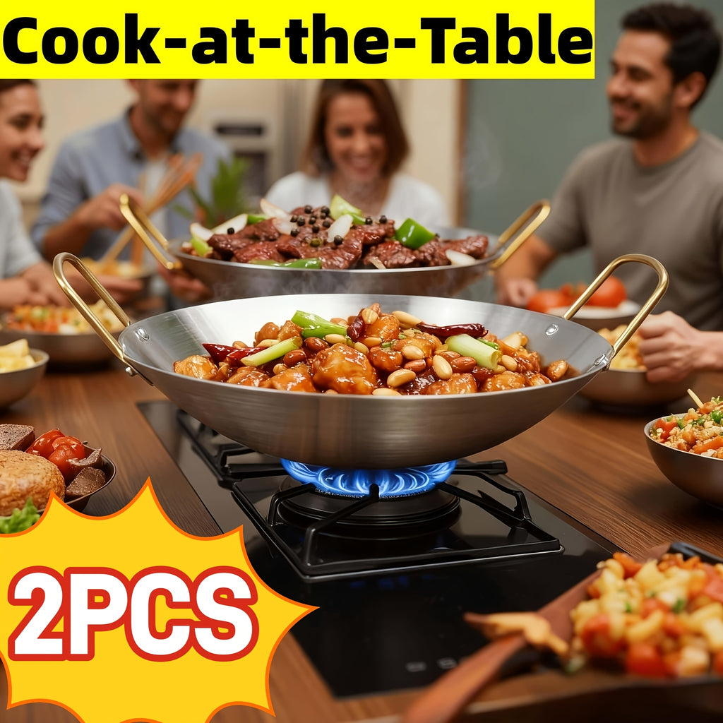 Stainless Steel Wok Set 2-Piece 10 Inch & 11 Inch Non-Stick Dishwasher Safe Woks for Home Kitchen Outdoor Camping BBQ Stir Fry Sauté Pan Combo