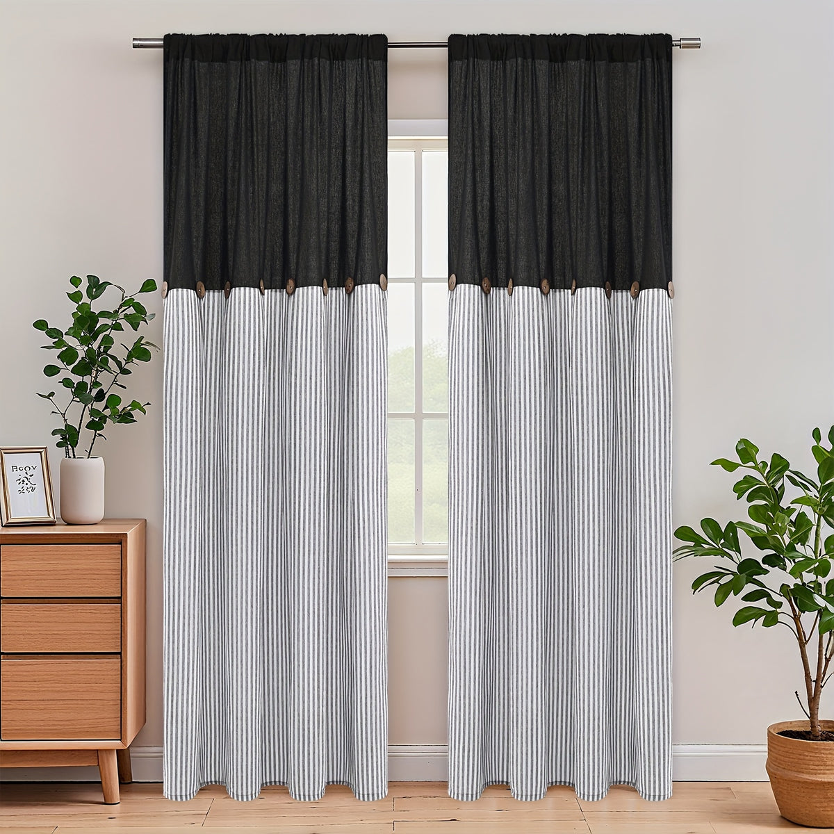 Striped Patchwork Semi-Sheer Rod Pocket Curtains – Bohemian Tiered Window Panels for Bedroom, Living Room, Kitchen, Bathroom & Cafe | 1 or 2 Pcs