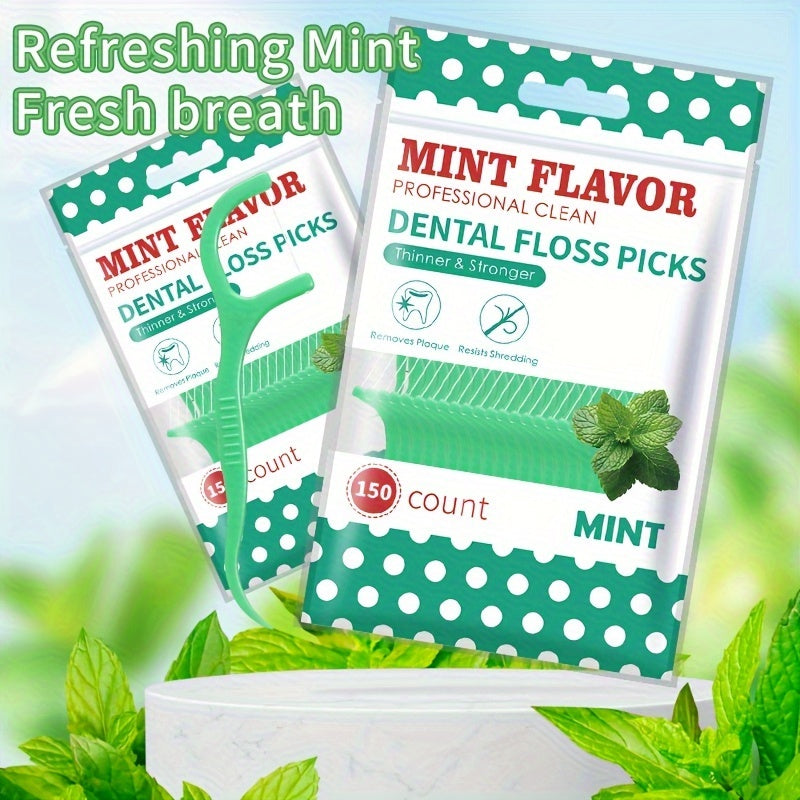 Mint Flavor Dental Floss Picks 300 600 Count Disposable PE Floss Sticks Upgraded Thinner Stronger Plaque Removal Travel Oral Care Fresh Breath