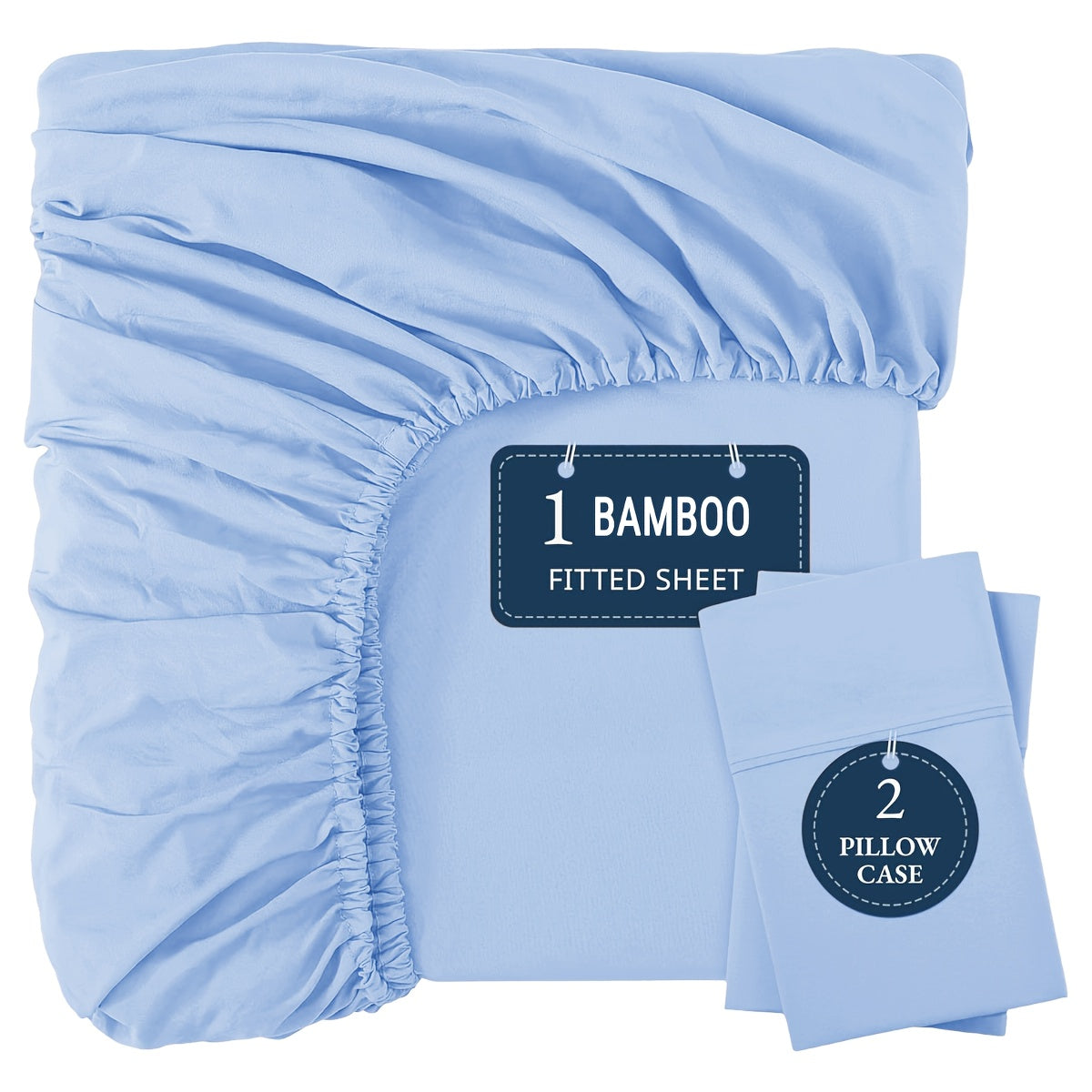 Bamboo Fitted Sheet Set 3pcs Cooling Breathable Soft Deep Pocket – 1 Fitted Sheet & 2 Pillowcases, Fits Mattress Up to 15", Twin Full Queen King, 12 Colors