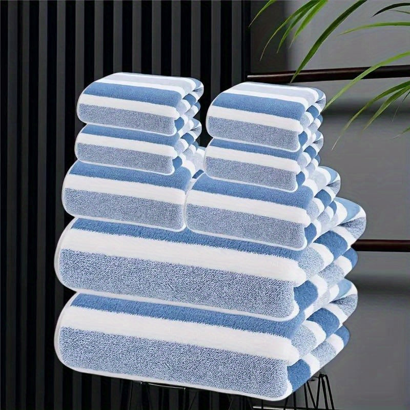 8-Piece Hotel-Quality Striped Bath Towel Set – Lint-Free Super Absorbent Two-Color Towels | 2 Large Bath Towels, 2 Medium Bath Towels & 4 Washcloths
