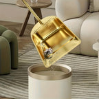 Premium Golden Stainless Steel Broom with Microfiber Bristles & 15° Angled V-Edge Dustpan – Floor-Safe, Hair-Trapping, Rubberized Bumper for Indoor & Outdoor Sweeping | Broom Only or Set