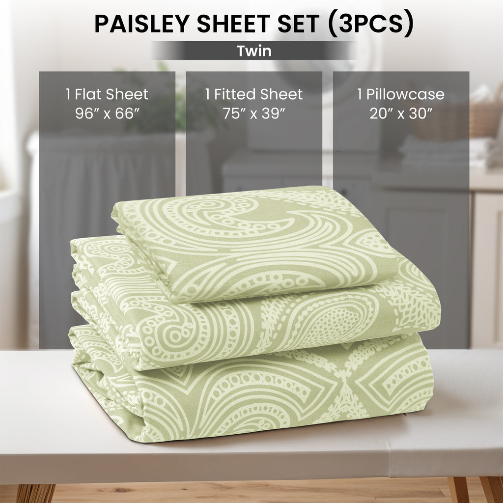 Paisley Bed Sheet Sets Queen King Twin Full Cal King – Soft Brushed Microfiber Deep Pocket Fitted Sheet & Pillowcases, Wrinkle Free