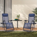 Zero Gravity Recliner Chair Outdoor Folding Lounge Chair 2 Pack – Beach Camping Patio Chair with Cup Holder, Adjustable Pillow for Poolside, Backyard & Lawn | Black, Blue