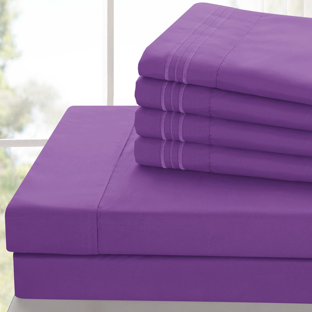 Brushed Microfiber Bed Sheet Set 6 Piece with Embroidered Pillowcases - Hotel Luxury Deep Pocket 16 Inch, Soft Breathable All Season, 24 Colors, Twin Twin XL Full Queen King Cal King