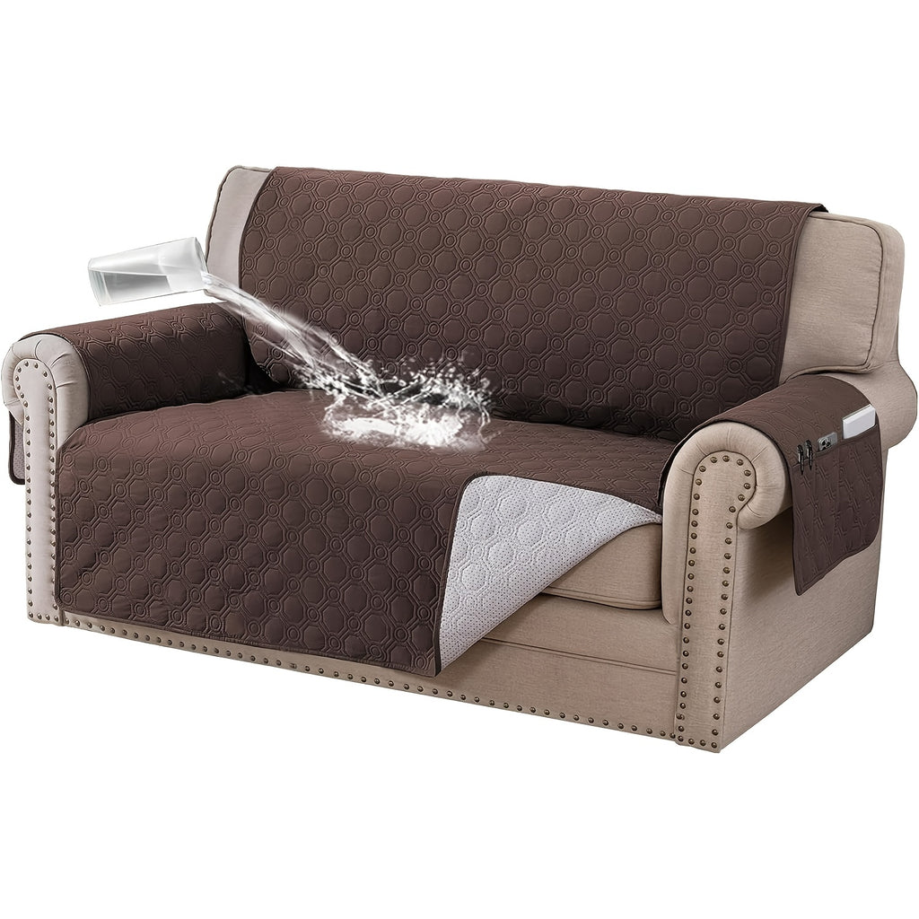 Liquid-Resistant Sofa Cover with Pocket, Geometric Pattern Couch Slipcover Furniture Protector for Pets, Washable Thick Soft 1 2 3 4 Seat Sizes Chair Loveseat Sofa